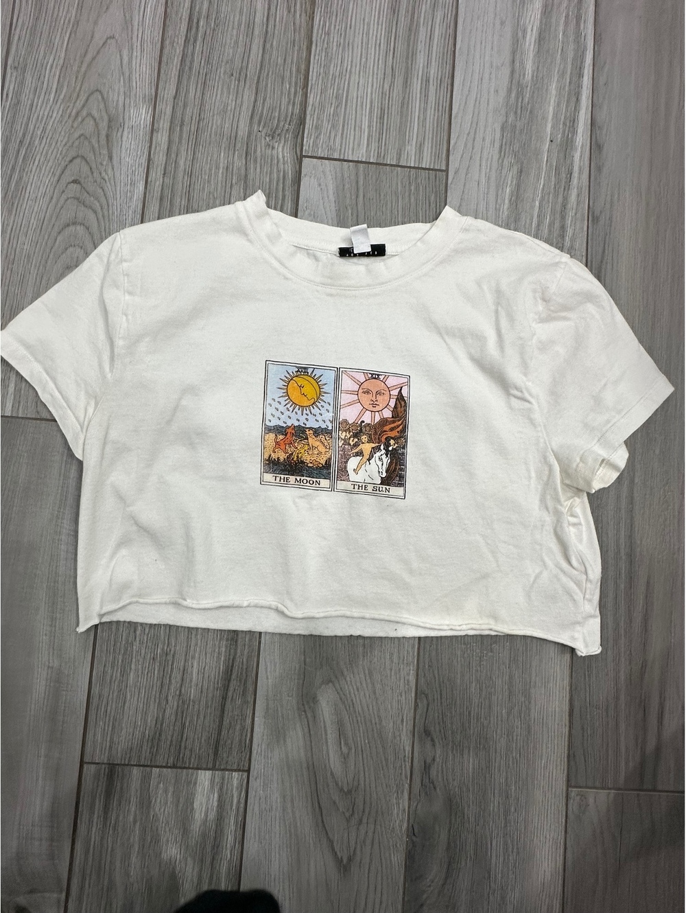 Topshop White Crop T-Shirt with The Moon and The Sun Tarot Card Print